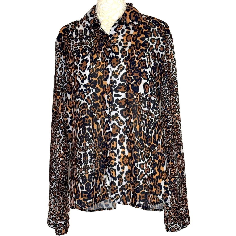AK Urban Animal Print Button Front Blouse Top Chiffon 42 US L